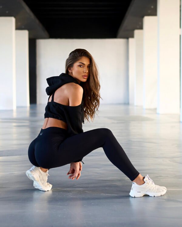 HOODIE OFF SHOULDER BLACK + LEGGINGS SEAMLESS BLACK SET